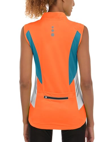Little Donkey Andy Women's Half Zip Breathable Cycling Vests Reflective Sleeveless Jerseys Shirts Golf 4 Rear Pockets - color: Upgraded Orange, size: Large