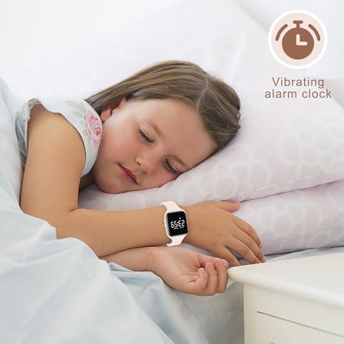 Kids Watches for Girls Boys Digital Sport Watch with Step Counter Pedometer Vibration Alarm Clock, No App Waterproof Fitness Tracker Kids Watch Boys Girls Teens Students Ages 5-16 - color: 021-E-Apricot