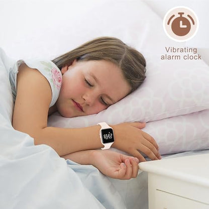 Kids Watches for Girls Boys Digital Sport Watch with Step Counter Pedometer Vibration Alarm Clock, No App Waterproof Fitness Tracker Kids Watch Boys Girls Teens Students Ages 5-16 - color: 021-E-Apricot