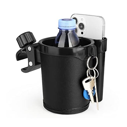 Accmor Stroller Cup Holder with Phone Keys Holder, 3-in-1 Universal Cup Holder, Drinks Bottle Holder for Stroller, Bike, Wheelchair, Walker, Scooter - color: Black