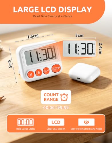 Digital Kitchen Timer, Magnetic Countdown Timer with Large LCD Display