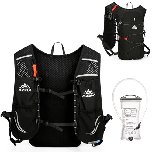 Azarxis Hiking Hydration Pack Running Backpack 10L Daypack Vest for Women Men Lightweight Cycling Biking Trail Race Jogging (Black + 1.5L White Water Bladder) - color: #3 Black (10l) + 2l White Water Bladder