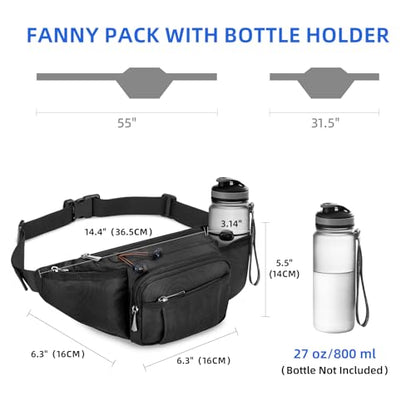 NOOLA Fanny Pack with Water Bottle Holder, Hiking Waist Bag for Men Women - color: Black