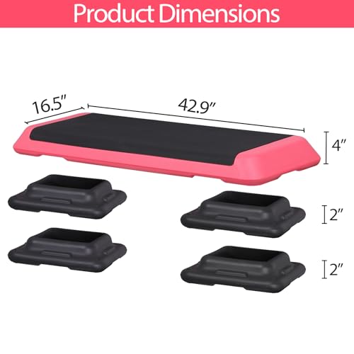 ZenStyle 43" Adjustable Aerobic Stepper Bench with 4/6/8 Inch Risers, Non-Slip Surface for Cardio, Strength Training & Home Fitness Workout - color: Rose Pink