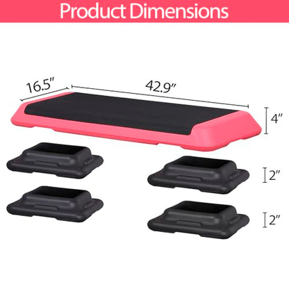 ZenStyle 43" Adjustable Aerobic Stepper Bench with 4/6/8 Inch Risers, Non-Slip Surface for Cardio, Strength Training & Home Fitness Workout - color: Rose Pink