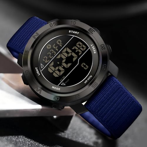 findtime Step Counter Watch No Phone Needed Pedometer for Walking Mens Women's Digital Watches with Calories Distance Alarm Countdown Timer Nylon Strap Blue
