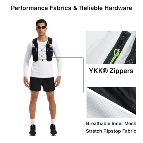 ROOT5 Running Hydration Vest 5L with 2 x 500ml Soft Flasks, Lightweight Running Vest with Water Bottles for Men and Women, Trail Running Pack - color: Black, size: Small