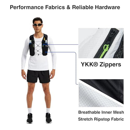 ROOT5 Running Hydration Vest 5L with 2 x 500ml Soft Flasks, Lightweight Running Vest with Water Bottles for Men and Women, Trail Running Pack - color: Black, size: Small
