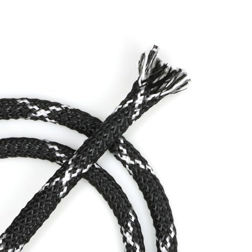 Braided Cable Management Sleeves, High Density PP Cotton Mixed PET Yarn Wire Loom for Automotive Wiring Harness & PC Computer Case Pets No Chew (Black White Black, 8mm (5/16")-19ft) - color: Black White Black, size: 8mm (5/16")-19ft