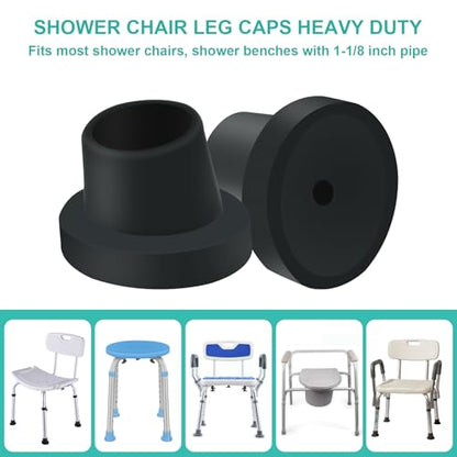 4 Pcs Replacement Feet for Bath Chair Leg Caps Heavy Duty Slope Rubber Feet Pad for Bath Seat Shower Stools (Black, 1-1/8") - color: Black