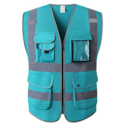 XIAKE 9 Pockets Class 2 High Visibility Reflective Safety Vest for Men Women,Meets ANSI/ISEA Standard - color: Lake Blue, size: XX-Large