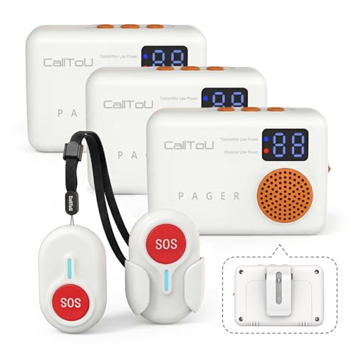 CallToU Caregiver Pager, 2 Call Buttons for Elderly at Home, 3 Receivers - size: 2 call buttons + 3 receivers