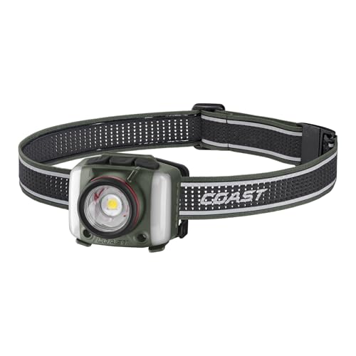 Coast FL97R Voice-Controlled 1200 Lumen Rechargeable LED Headlamp with Pure Beam Spot & Flood, ARC Lighting, Red & Green Color Modes, Glide Focus Radial Arm Dial and USB-C Charge Port, Forest Green - color: Forest Green