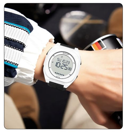 FANMIS Men's Digital Sports Watch Big Face Stopwatch Outdoor Rubber Strap - color: All White