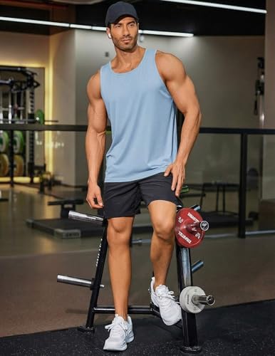 PINSPARK Men's UPF 50+ Quick Dry Tank Tops Athletic Muscle Tee - color: Blue, size: Small
