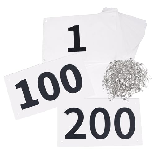 TRIWONDER Tyvek Running Bib Competitor Numbers with Safety Pins, Running Numbers Paper Tags 1-500, Tearproof and Waterproof 4 x 7 Inches for Marathon Races and Events Sports Games (1-200) - color: Black&White [4"x7"] 1-200