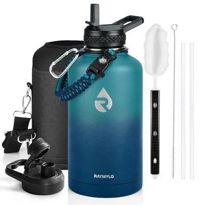 RAYMYLO Insulated Water Bottle 64 oz, Triple Wall Vacuum Stainless Steel - color: Cyan Blue, size: 64 Ounces