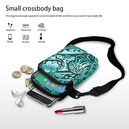 Hawaiian Tribal Small Crossbody Bags for Women Cell Phone Bag Purse, Sea Turtle Zipper Sling Purses Shoulder Bag - color: Hawaiian Tribal Symbol Jellyfish