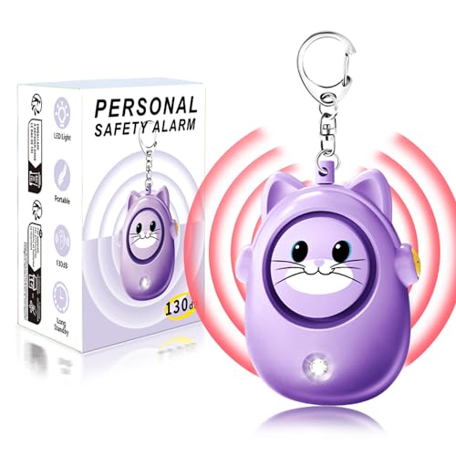 Personal Alarm Keychain for Women with LED Light, Safe Sound 130dB Loud Siren, Cute Emergency Self-Defense Safety Alarm , Security Siren for Children, - color: Purple