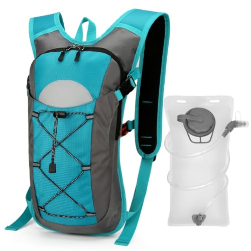 Hydration Backpack with 2L Water Bladder – Lightweight & Durable for Running, Hiking, Biking – Adjustable Fit for Men, Women, Youth - color: Dark green