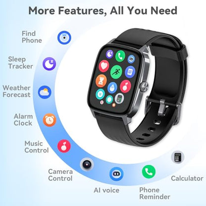 Pedometer Watch for Men Women Android & iPhone, 1.85" Retina Display with Answer/Make Calls, Smart Watch with Pedometer, Calories & Step Counter, Waterproof Heart Rate/Sleep/SpO2 Monitor
