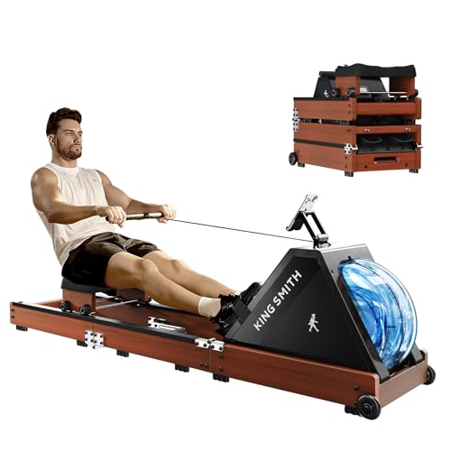 KINGSMITH Rowing Machines for Home Foldable, Compact Row Machine, 400LB & 350LB Weight Capacity, Folding Rower Machine with Adjustable Resistance, Data Monitor, App Supported - color: Red Oak