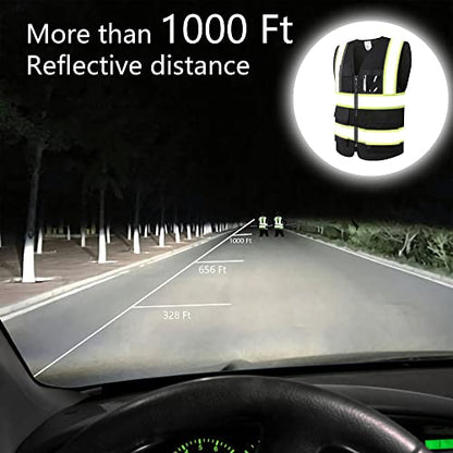 Safety Vest for Men Women Reflective Construction Vest Hi Vis ANSI Standard - color: H-black, size: Large