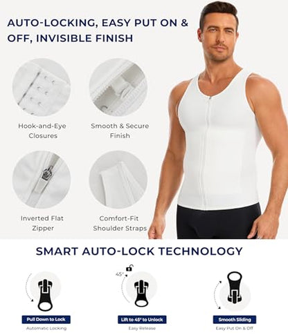 TAILONG Men's Compression Shirt - Shapewear Slimming Undershirt Tummy Control & Gynecomastia Vest Body Shaper Tank Top - color: White, size: Small