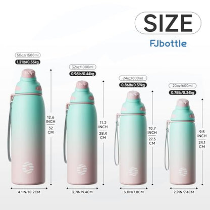 FJbottle 50oz Stainless Steel Insulated Water Bottle No Straw Spout Lid - color: Green-Pink, size: 50 Ounces