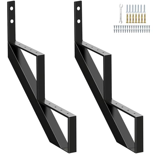 Steel Stair Risers 2 Step, Metal Stair Stringers for Deck Height 19.5 inches, Steel Stair Step Riser for Outside Stairs (2Pack) - size: 2 Step