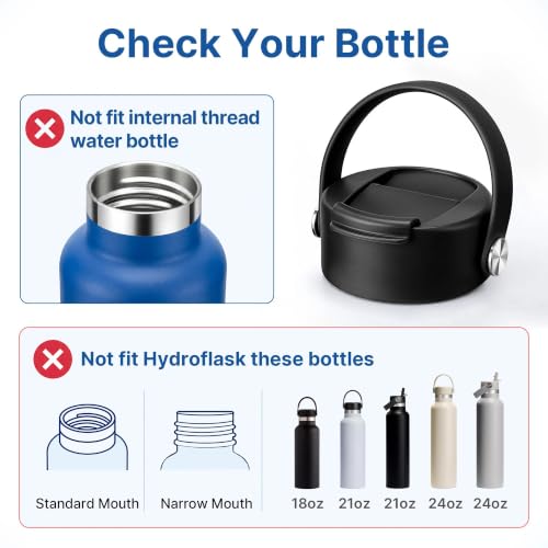 Flip Lid with Handle for Hydro Flask 12 16 20 32 40 64 oz Wide Mouth Bottle - color: Black 1 Pack
