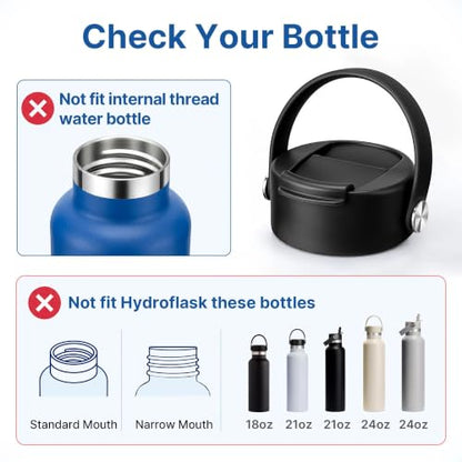 Flip Lid with Handle for Hydro Flask 12 16 20 32 40 64 oz Wide Mouth Bottle - color: Black 1 Pack