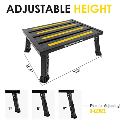 Adjustable RV Step Stool, Wide Platform, Foldable Legs, Black - color: Black