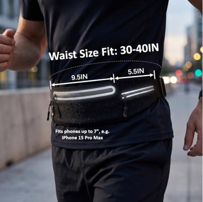 Running Belt for Women Men, Slim No-Bounce Waist Pack, Water Resistant Reflective Phone Holder Fits Phones up to 7.5 inch, Adjustable Fanny Pack for Running Jogging Hiking（Black） - color: Black