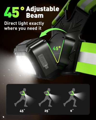 Running Chest Light [2 Color & 7 Modes] 500LM High-Visibility Reflective Running Vest Light with Adjustable 45° Beam, Waterproof Safety Light for Night Running Walking Hiking Camping Cycling Jogging - size: Front Light