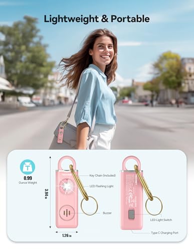 TECKNET Rechargeable Personal Safety Alarm for Women, 130dB Self Defense Keychain Alarm with SOS Strobe Light, Low Battery Notice, Loud Siren Safety Keychain for Girls Kids Elderly - Pink - color: 1 Pink