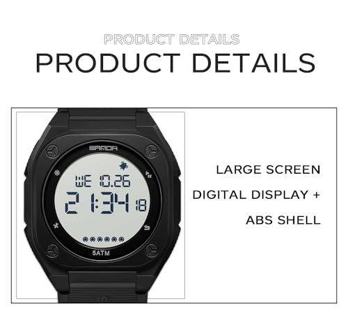 FANMIS Men's Digital Sports Watch Big Face Stopwatch Outdoor Rubber Strap - color: Black Black