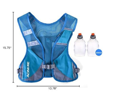 AONIJIE Reflective Running Vest Marathon Running Vest Pack Breathable for Hiking Camping Cycling Race - color: blue with 2*250ml bottle