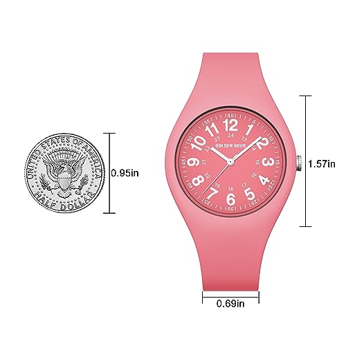 GOLDEN HOUR Waterproof Sports Analog Unisex Watches for Nurse Medical Professionals, Students - Military Time Glowing Easy to Read Dial, Jelly Silicone Strap - color: pink/pink