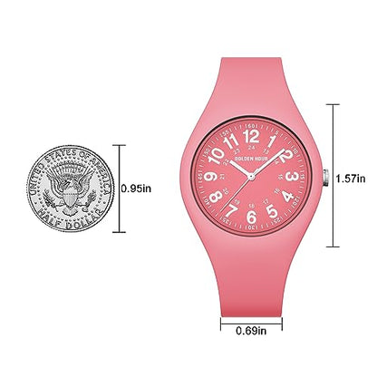 GOLDEN HOUR Waterproof Sports Analog Unisex Watches for Nurse Medical Professionals, Students - Military Time Glowing Easy to Read Dial, Jelly Silicone Strap - color: pink/pink