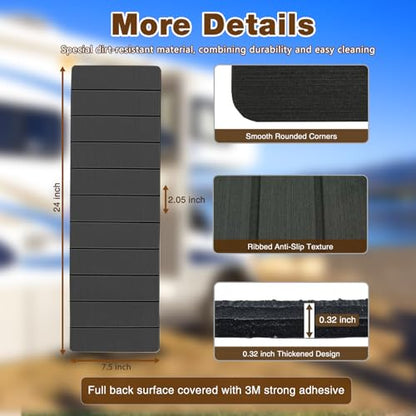 RV Step Covers 4 Pack, 24"x7.5", 6mm Thick High-Density EVA Foam: Self-Adhesive, Non-Slip RV Stair Covers. Trimmable Waterproof for Trailers, Camper, Motorhome. (Charcoal Gray) - color: Charcoal Gray