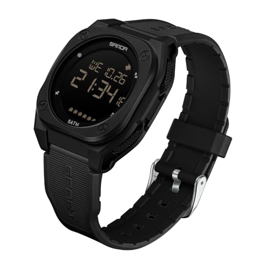 FANMIS Men's Digital Sports Watch Big Face Stopwatch Outdoor Rubber Strap - color: Black Black