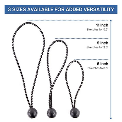 Kotap BB-6B Ball Bungee Cord, Heavy-Duty & Versatile, Indoor & Outdoor, Tarp Tie-Down, Organize & Secure, 6-Inch, Black, 25 Pack - size: 6 Inch, style: 25-Pack