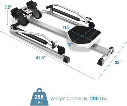 GYMAX Rowing Machine for Home, 265LBS Weight Capacity Hydraulic Rowing Machine with Adjustable Cylinder Resistance up to 110lbs & LCD Monitor, Compact Full Motion Rower for at Home Exercise