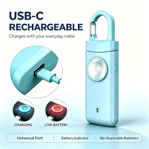 Personal Alarm Keychain 130dB Loud Siren, USB-C Safety Alarm with LED Flashlight & Strobe Light, Emergency Panic Button for Women, Elderly, Seniors, Night Running, Outdoor Travel (Pink) - color: Pink