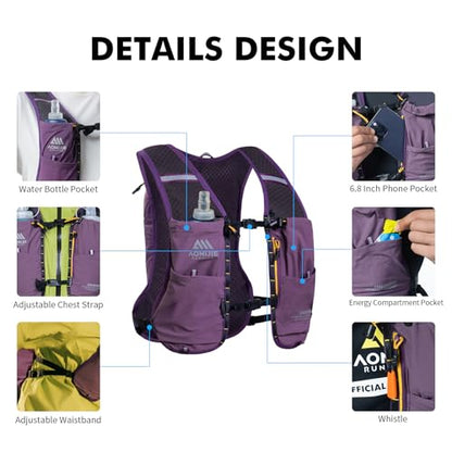AONIJIE Running Hydration Vest for Men Women 500ml Soft Flask Water Bottle - color: Purple, size: 500ml