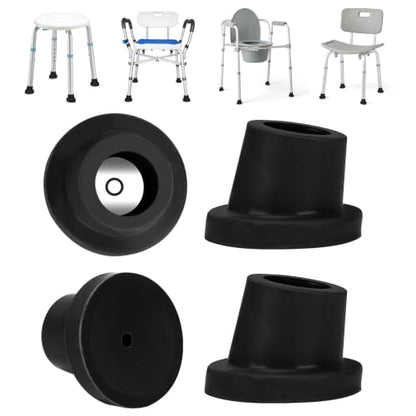 supregear Shower Chair Leg Caps 1 inch, Heavy Duty Rubber Feet, Fits 1" OD Sloped Round Legs Only, Non-Slip Replacement for Bath Stool & Transfer Bench, 4 Pack, Black-25mm - color: Black