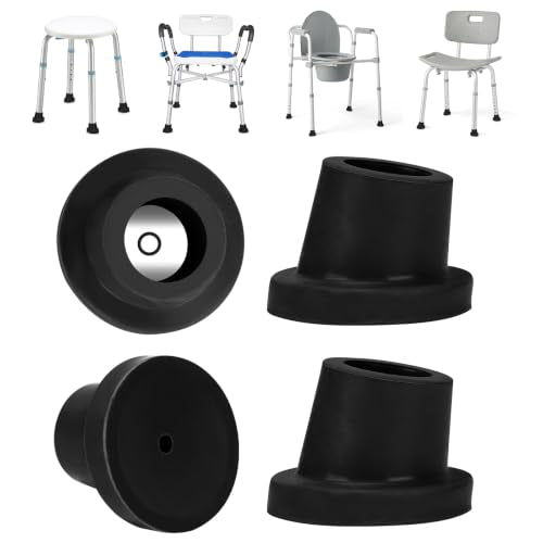 supregear Shower Chair Leg Caps 1 inch, Heavy Duty Rubber Feet, Fits 1" OD Sloped Round Legs Only, Non-Slip Replacement for Bath Stool & Transfer Bench, 4 Pack, Black-25mm - color: Black