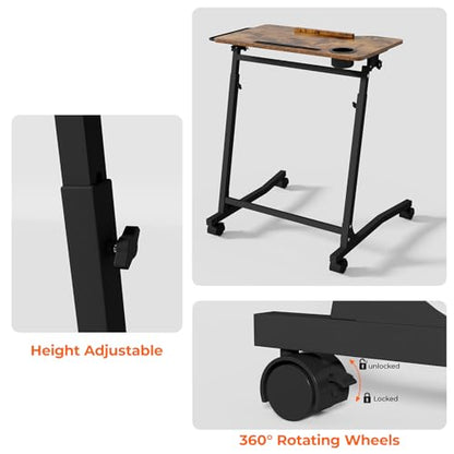 ikkle Bike Trainer Desk with Wheels, Adjustable Treadmill Desk, Rolling Standing Desk for Walking Pad Laptop, Phone Standing, Brown Wood - color: Rustic Brown, Mobile Adjust