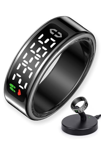 Smart Ring with LED Display，Fitness Tracker Ring, IP68 Waterproof Health Tracker Ring, Blood Oxygen & Heart Rate Monitor, Long Lasting Battery Sleep Ring for Women & Men - color: Black, size: 13